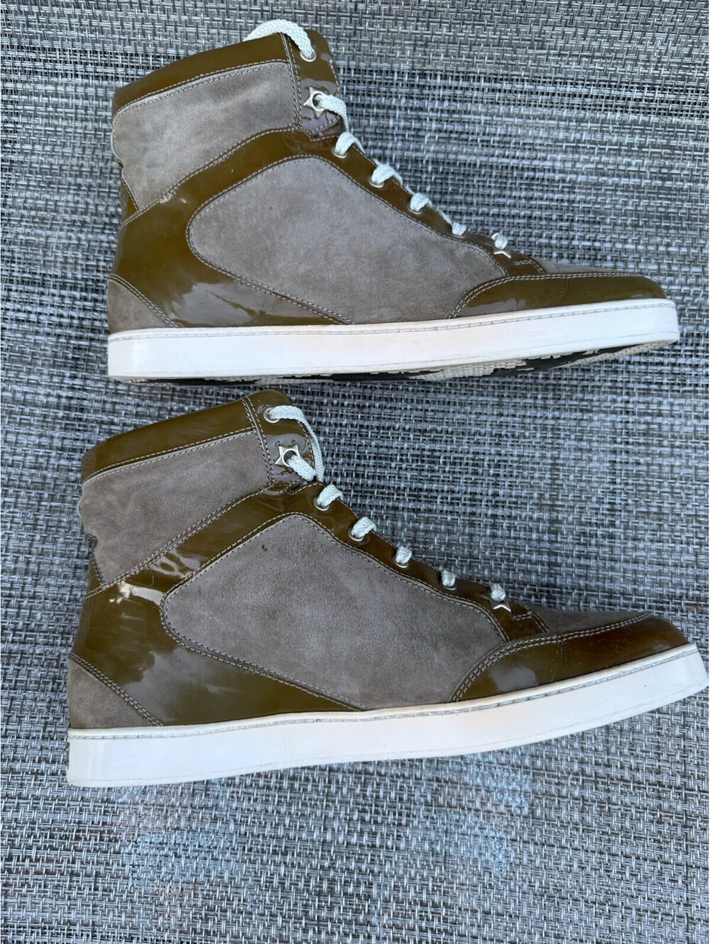Jimmy Choo Tokyo High Top Suede Patent Leather Sneaker Women's Sz 37.5 /US 7.5-8 - Picture 8 of 16